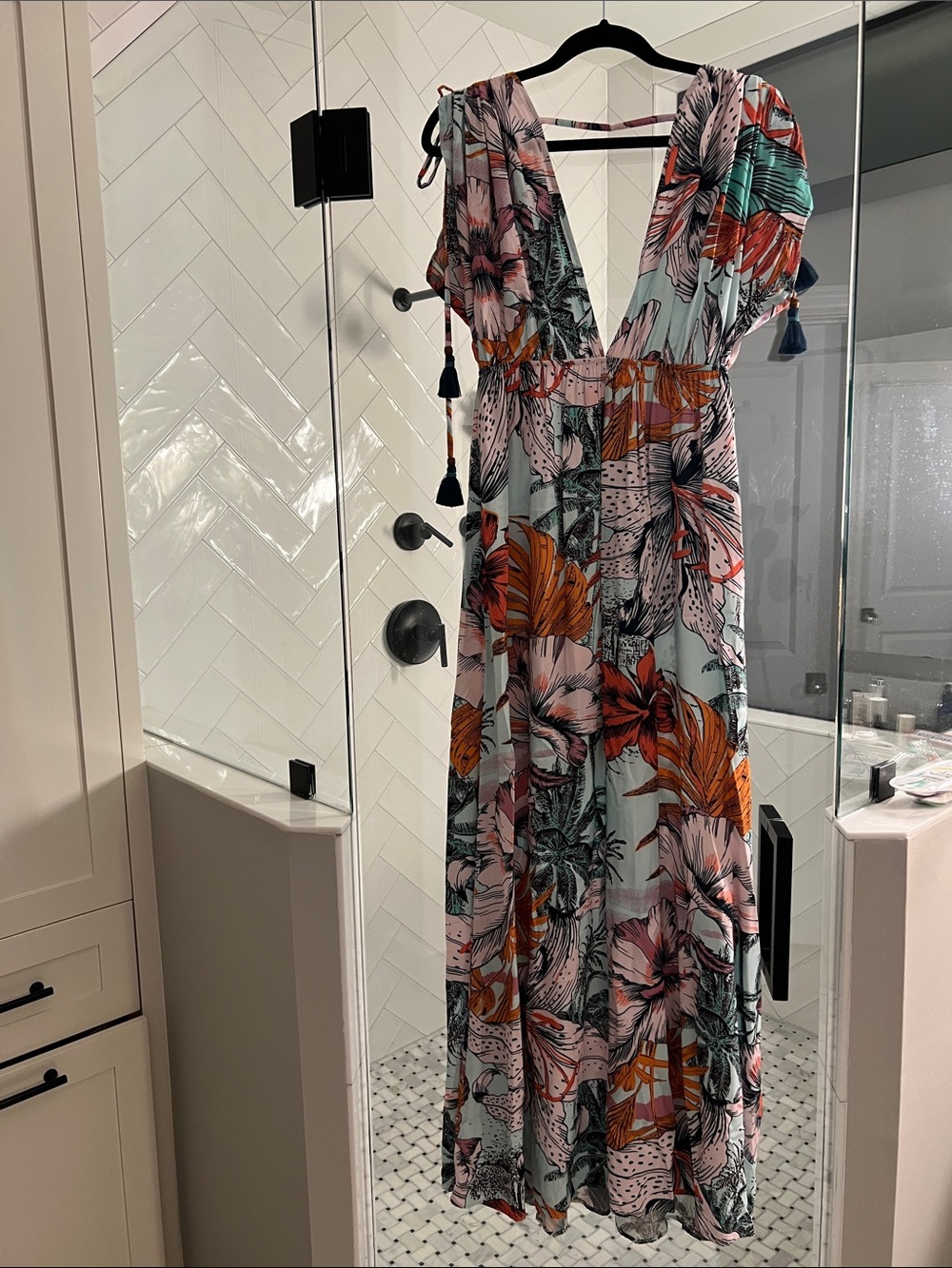 Maaji Aqua and Coral Tropical Print Maxi Dress